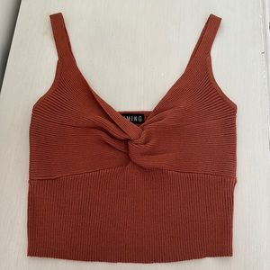 Fitted women’s tank top brown tan color with knot